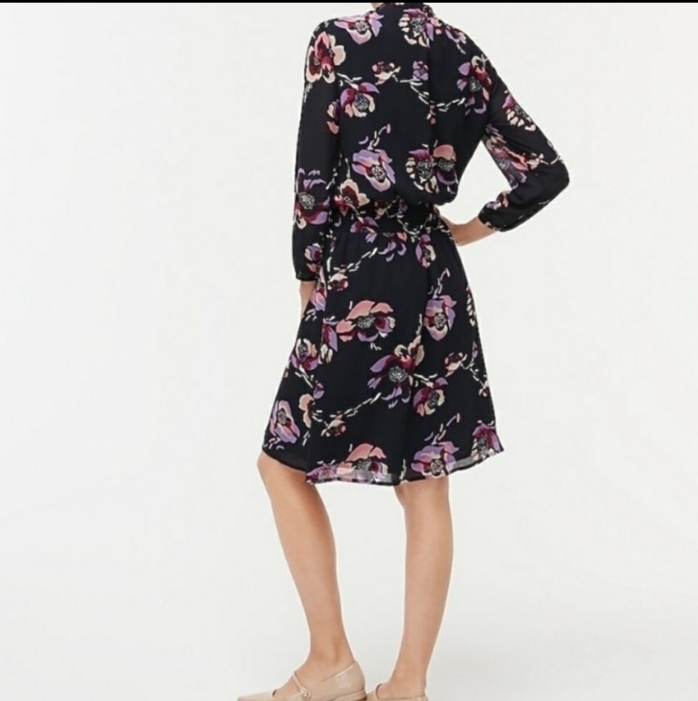 🔥J. Crew Women's Navy Floral Print Smocked-Waist Dress, Size M - Picture 2 of 6